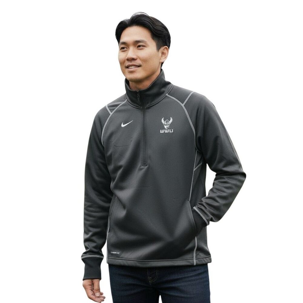 Nike Therma FIT Jacket Mens S Gray Quarter Zip Training Running Pullover